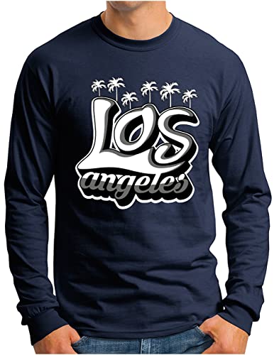 T-shirt manches longues Los Angeles OM3 homme bleu marine en taille XXL avec motif imprimé L.A.