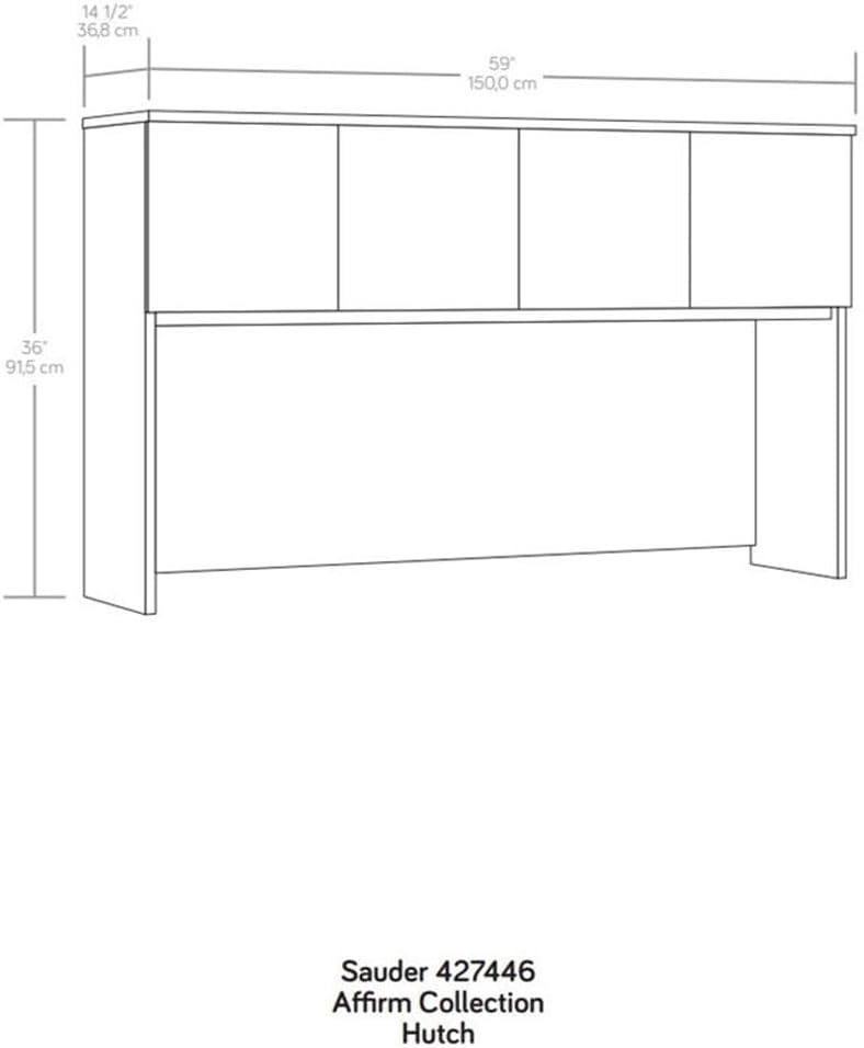 Pemberly Row 60x36 Engineered Wood Office Hutch, Noble Elm/Brown Finish, Hidden Storage with 4 Doors, Attaches to Compatible Desks, Durable Space-Saving Design for Professional Office Organization