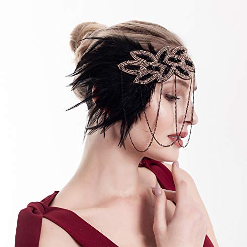Anglacesmade 1920S Flapper Feather Headband Black Feather Roaring 20S Headpiece Prom Party Festival Gatsby Hair Jewelry For Women And Girls (Black B) #TOP4