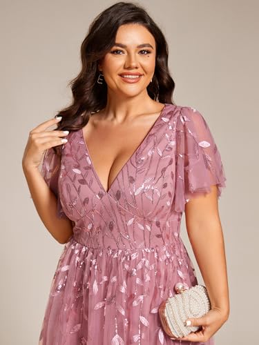Image of Ever-Pretty Womens Embroidered Tulle Plus Size Cocktail Evening Party Dress A-Line Midi Wedding Guest Dresses for Curvy Women