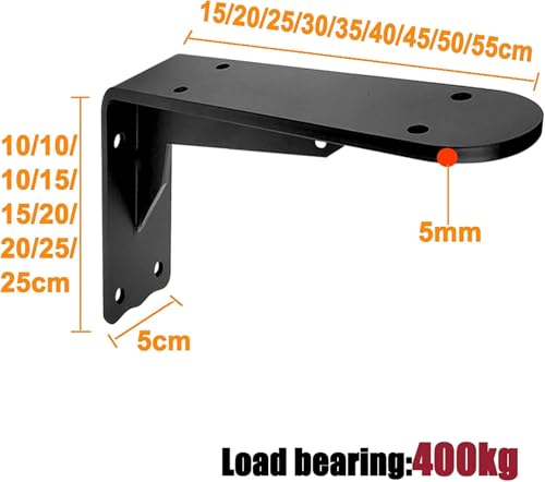 Support en L mural robuste noir de 15x10cm pour étagères flottantes - 7