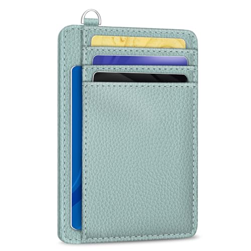 Image of Yonlevres Credit Card Holder Women Slim RFID Blocking Wallet Small Green | Front Pocket, Handy, RFID Blocking, Woman Girls Ladies Gifts, D-ring for Keychain,Thin Mini Card Case, ID Window, PU Leather