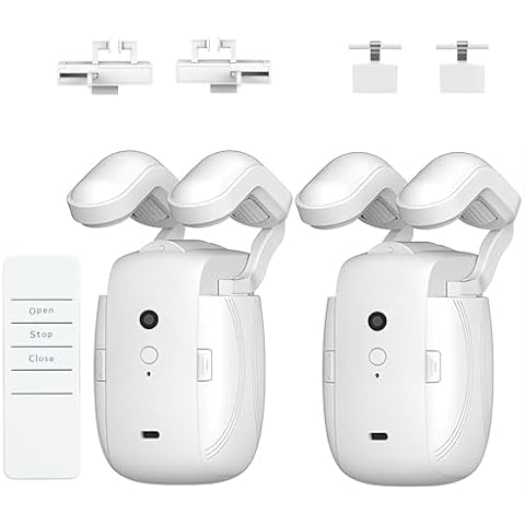 2PCS Automatic Curtain Opener, Electronic Curtain Opener, Robot Curtain Opener with Remote Control(only) for Roman Rod/I-Shaped/U-Shaped Tracks, Easy Installation Long Performance Cover