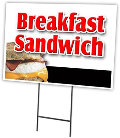 Breakfast Sandwich 18"x24" Yard Sign & Stake Outdoor Plastic coroplast Window | Advertise Your Business | Stake Included Double Sided Image | Made in The USA