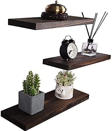 Image of Genuine Decor 17inch Floating Shelves for Wall, Rustic Rosewood Farmhouse Invisible Shelf Set for Drywall Storage Rack Display Ledge for Bathroom Kitchen Bedroom Living Room Office - (Black)