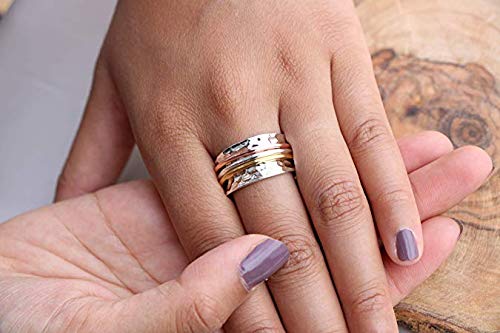 Energy Stone 925 Sterling Silver Serenity Comfort-Fit Tapered Meditation Spinner Ring For Women With Tri-Color Spinners (Style Us12) (10) #TOP2
