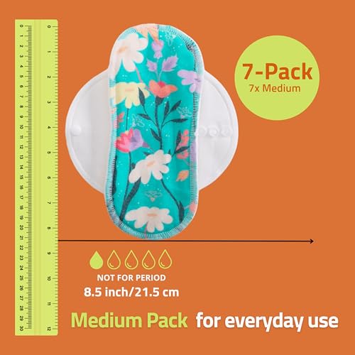 Premium salvaslip reutilizables antideslizantes en algodón orgánico para flujo blanco (M, 7 uds); lavables a alta T°, 100% transpirables, salvaslip de tela cómoda, protección femenina diaria (sin PUL) - imagen 2