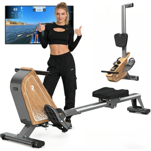 VOWVIT Máquina de remo para casa OR3, máquina de remo magnética con monitor Bluetooth, 16 niveles de resistencia, remo compacto con capacidad de peso de 150 kg, almacenamiento vertical, 2 años de