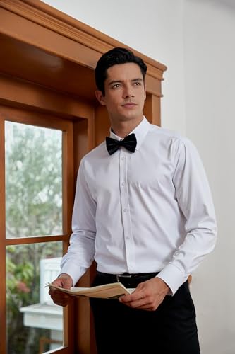 Image of HISDERN Bow Ties for Men Solid Color Pre-Tie Bow Tie and Pocket Square Set Classic Formal Tuxedo Bowties for Wedding Party