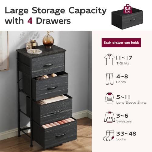 Image of WLIVE Small Dresser Nightstand for Bedroom, 4 Drawers, Black Wood Grain
