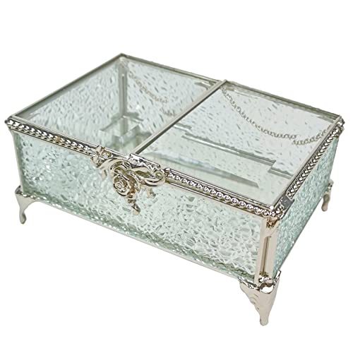 Topia Rippled Glass Jewelry Boxes,Clear Ring Boxes, Wedding Engagement Ring Dish Display Keepsake Boxes (Rectangle) #TOP13