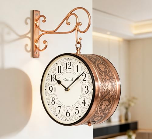 Image of CRAFTEL Double Sided Station Wall Clock Electroplated Rose Gold | Both Side English Dial Aluminum | Gift for Home Bedroom Office | Dial 8 Inch - Rose Gold - 365 Days Warranty |