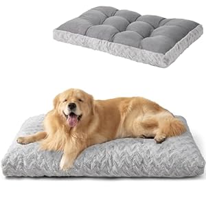 EHEYCIGA Hundebett Grosse Hunde Waschbar, 104x68cm, XL Hundekissen Flauschig für große Hunde, Kuschelig Umkehrbare Hundematte mit Kunstpelz und Kunstleinen, Grau