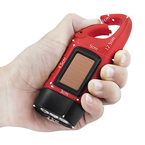 GeeRic 2-Pack Hand Crank Solar Powered Flashlight, Emergency Rechargeable LED Flashlight, Survival Flashlight, Quick Snap Carabiner Dynamo Flashlight Torch for Outdoor Sports Black+Red - Image 2