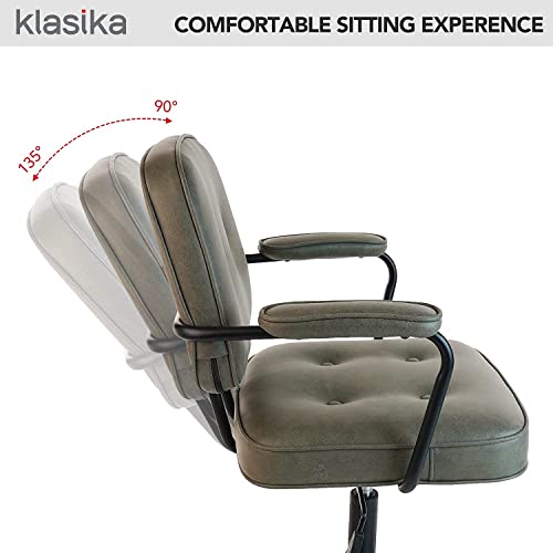Klasika Leather Home Office Chair Desk Chair With Fixed Armrest Mid-Back Modern Office Chair With Wheels, Capacity 275Lbs, Green #TOP4