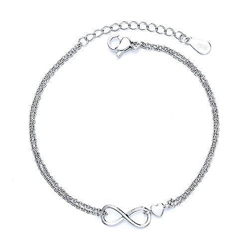kelistom 925 Sterling Silver Bracelets for Women Teens Love Heart Charm Chain Bracelet Bangle Fashion Jewelry Gifts (infinity+heart)