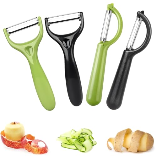 Pelador de Arcos de Acero Inoxidable para Patatas, Judías Verdes, Zanahorias, Verduras y Frutas - Set de 4 Piezas (Negras y Verdes)