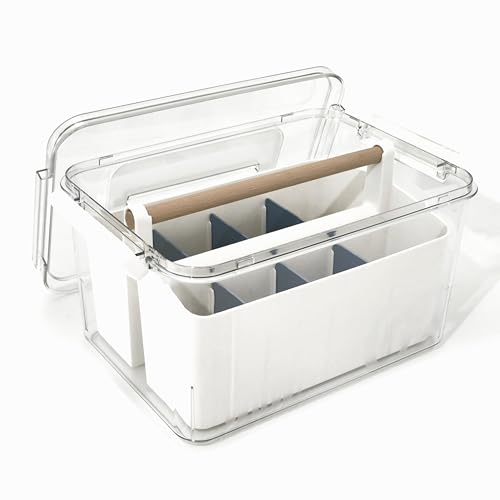 Art Craft Caddy with Lid – Art Supply Storage Organizer, Teacher Tool Box, Clear Craft Box for Kids(11”, Blue, 2in1 Set)
