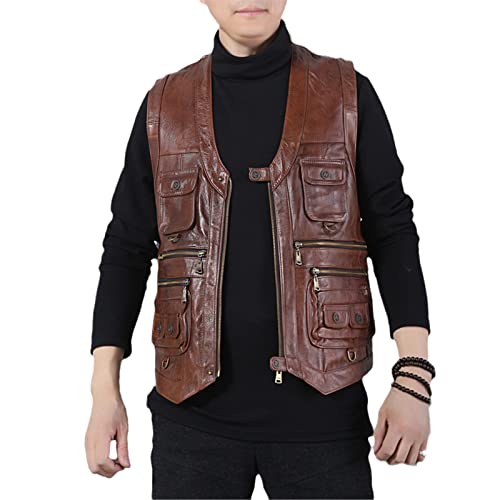Chaleco de cuero de los hombres XXXXXXL chaqueta sin mangas con ajuste cómodo para tallas grandes
