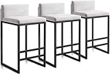 SAFWELAU Sillas Altas para Bar Taburete Bar Juego de 3 Piezas, Taburete Alto con Respaldo y reposapiés, Silla de Comedor Cuadrada con Respaldo bajo, Altura de Asiento 75cm(White)