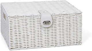 Arpan Medium Resin Woven Storage Basket Box with Lid & Lock - White