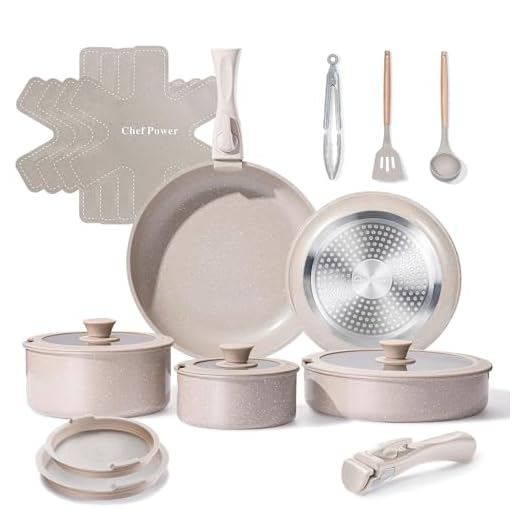 Chef Power Ceramic Nonstick Pots and Pans Set, 19 Piece Detachable Cookware