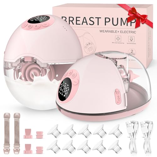 Hands Free Breast Pump Wearable with Voice Announcement, MY-381 - Strong Suction, Low Noise, Wearable Breastfeeding Pump with 4 Mode &12 Levels, 24mm - 17/19/21/Insert/Flange, 2 Pack