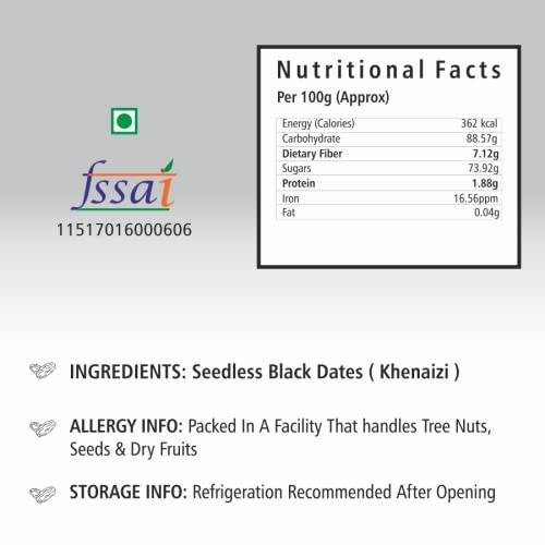 Image of Everyday Four Seedless Black Dates | All Natural Fresh Khajur with No Added Sugar | Healthy & Nutrition Free 800g Dry Fruits | Black Khajoor Rich in Protein & Vitamin Vegan Finest Dates