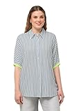 Durchgehende Knopfleiste Ulla Popken Damen große Größen Übergrößen Plus Size Hemdbluse, Leinenmix, Oversized, Hemdkragen, Halbarm azurblau 54+ 827880752-54+