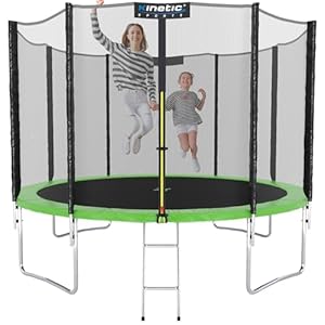 KINETIC SPORTS Trampolin Outdoor Salto Ø 183/244/305/366/400/430/490 cm - Kindertrampolin Gartentrampolin Set mit Leiter, Netz, Randpolster, USA Sprungtuch, bis zu 160kg