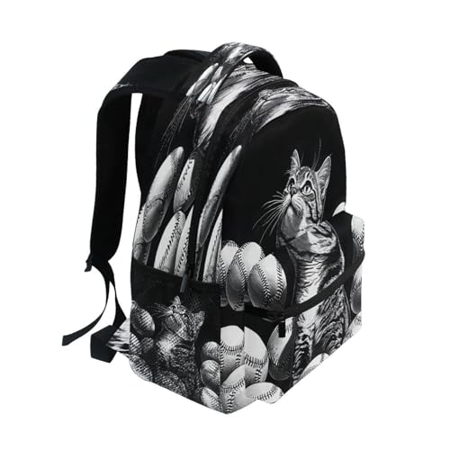 Baseball Cat Kitten Funny Backpack for School Boys Girls Adults Kids Bookbag Laptop Bag 15L2