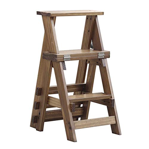 Escalera plegable de madera con 3 peldaños y estante multifunción para flores de 35x14 pulgadas 2