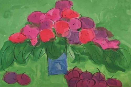 Toile Walasse Ting Fleurs et pommes affiche abstraite colorée 50x100