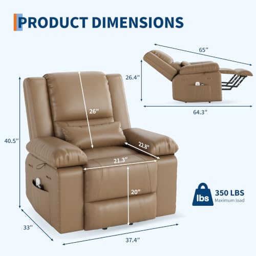 Image of GarveeHome Power Lift Recliner Chair - Heat and Massage, PU Leather Electric Lift Recliner for Elderly & Mobility Impaired, Adjustable Back and Legs, Heavy Duty Lift Chair for Seniors