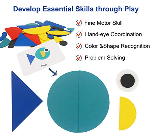 image for FLYINGSEEDS Wooden Pattern Blocks Animals Jigsaw Puzzle Sorting and St