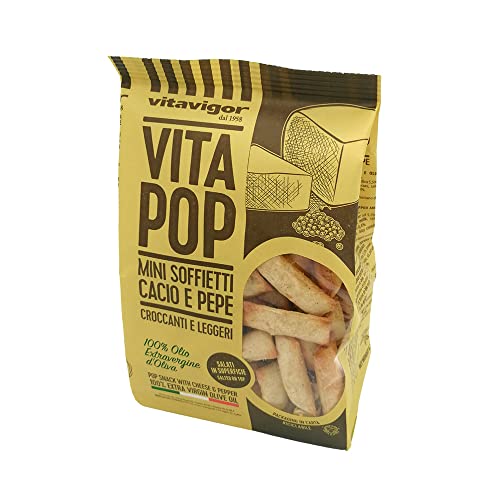 Snacks VitaPop de Cacio y Pepe, Mini soffietti salados de queso y pimienta, sanos y equilibrados, Bolsa 120 g