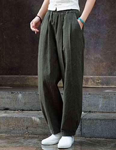 IXIMO Women's Linen Pants Casual Loose Fit Wide Leg Front Pleated Trousers4