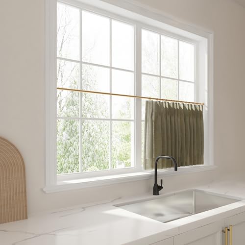 Image of TWOPAGES 42 inch inch W x 45 inch inch L Linen Blend Cafe Curtains for Kitchen Window, Light Filtering Pinch Pleated Tier Curtains, Modern Farmhouse Half Window Curtains for Bathroom, Dim Gray, 2 Panels