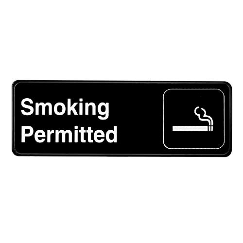 Alpine Industries Smoking Permitted Sign - Weather Proof Outdoor Wall Placard w/Adhesive Back & Visible Symbol for Restaurant & Commercial Cigarette Zone (3X9 Inches, Black)
