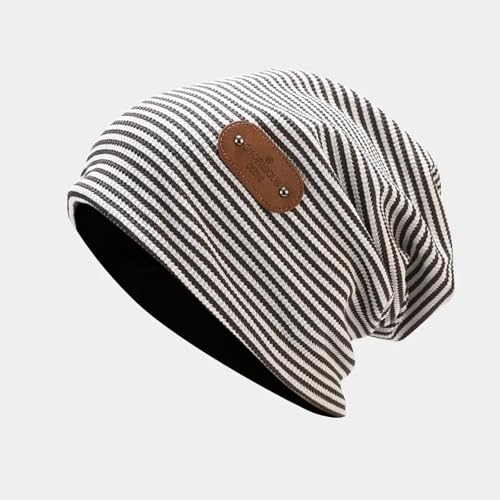 Hasdnker Gorros De Punto para Sombrero Tejido Beanie Gorro Unisex Fino A Rayas, Apto para Otoño, Talla Única, Gris