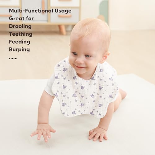 Image of Bearmoss Muslin Baby Bibs for Drooling & Teething Cotton Drool Bib 6 Pack | Soft Absorbent Adjustable Bibs for Unisex Boys and Girls,Easy to Clean for Infant,Toddler, Newborn,Wider design,0-36 Months