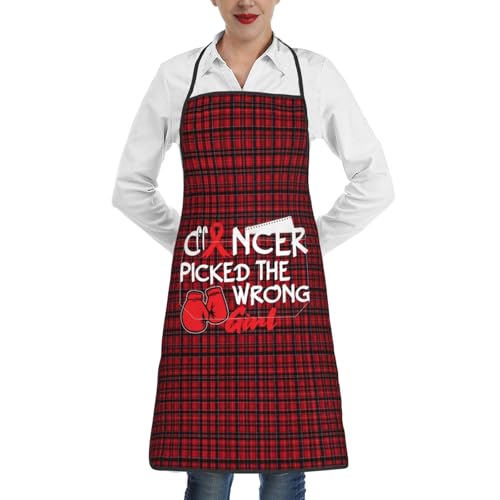 nopicsn Cancer Picked The Wrong Girl Aids Apron for cooking with Pockets Women Men Kitchen Chef Funny Aprons