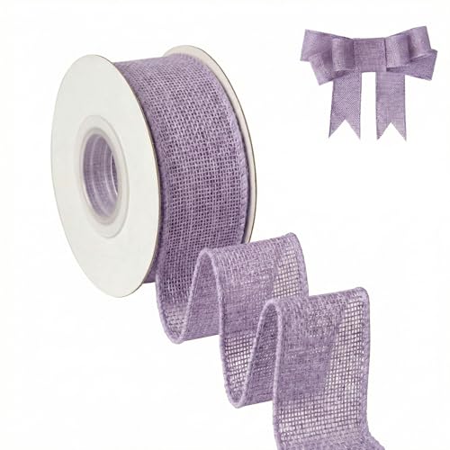 AFLZSP Light Purple Burlap Wired Ribbon Solid Ribbon with Wire Edge for Big Bow Wreath Outdoor Decoration Tree Decoration Gift Wrapping 1 1/2 Inch x 5 Yards/Roll.