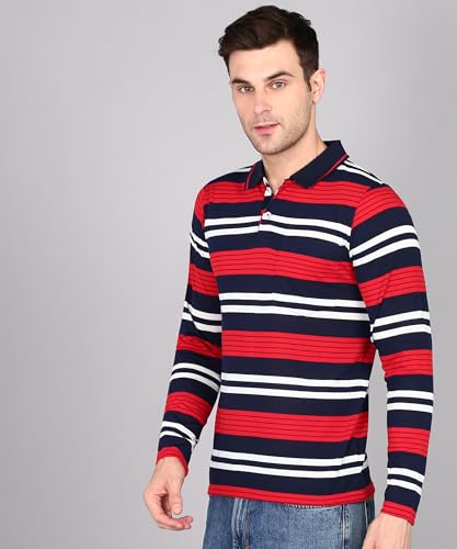 Image of INKKR Polo Neck Full Sleeve Striped Men's Tshirt