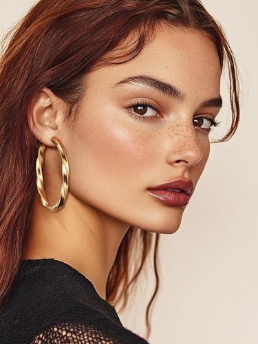 Image of Stainless Steel Chunky Hoop Earrings For Women, Minimalist and Chic, Black /Gold Plated, Round Hoops Earrings Hypoallergenic, Size: 30mm /40mm /60mm /80mm, Come with Box