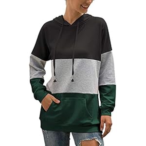 Barlver Women’s Casual Hoodies Color Block Long Sleeve Drawstring Sweatshirts 1/4 Zip Pullover Lightweight Tops with Pocket