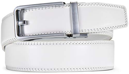 Image of Chaoren Leather Ratchet Belt 2 Pack Dress with Click Sliding Buckle 1 3 /8 inch in Gift Set Box - Adjustable Trim to Fit