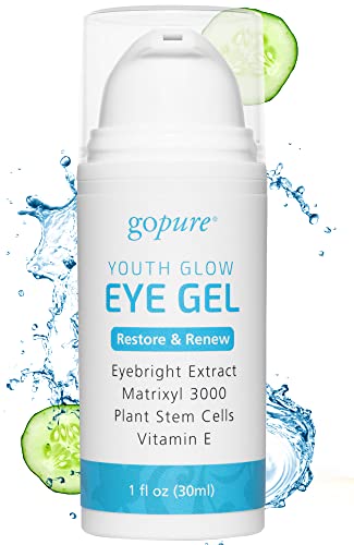 goPure Youth Glow Eye Gel - Anti-Aging Eye Cream that Soothes and Hydrates, Made with Matrixyl 3000 and Hyaluronic Acid for Improve the Look of Puffiness, Dark Circles, and Under Eye Bags - 1 fl oz