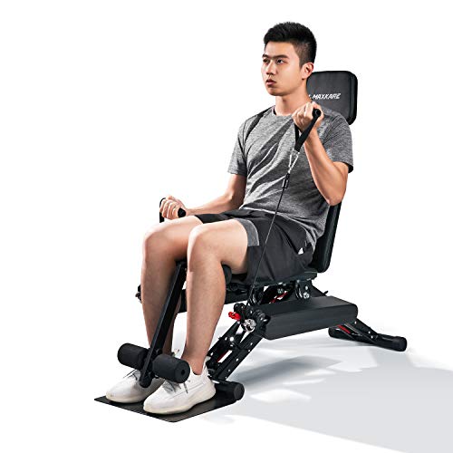 MaxKare Weight Bench Adjustable Workout Bench for Home with Elastic Rope System for Arm Leg Extension Curl Incline/Decline Foldable Bench/Rope Intensity Can Replace Dumnbells 8-40lbs