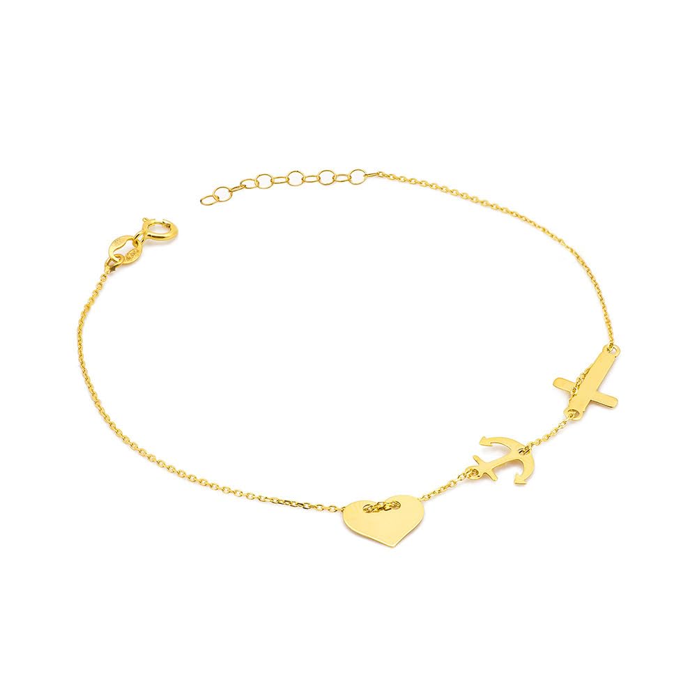 MARKO Gold Armband Damen 333 – Glaube Liebe Hoffnung Armband Echtgold – Kreuz Anker Herz – 8 Karat Goldarmband verstellbar 16–19 cm – stilvoller Goldschmuck Geschenk für Frauen